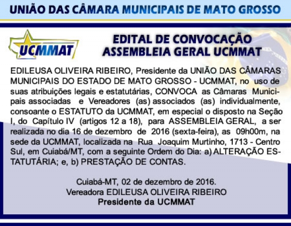 UCMMAT realiza Assembleia Geral sobre o Estatuto e Eelições